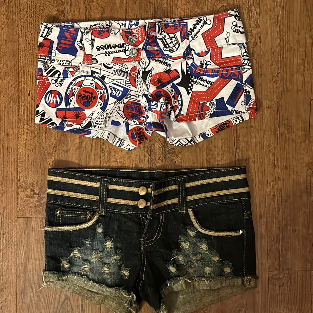 Women’s Black Distressed Denim Jean Shorts with Gold Trim
